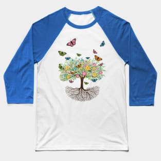 Tree of life with butterflies and flowers Baseball T-Shirt